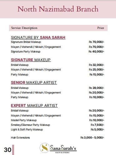 Rate list — North Nazimabad